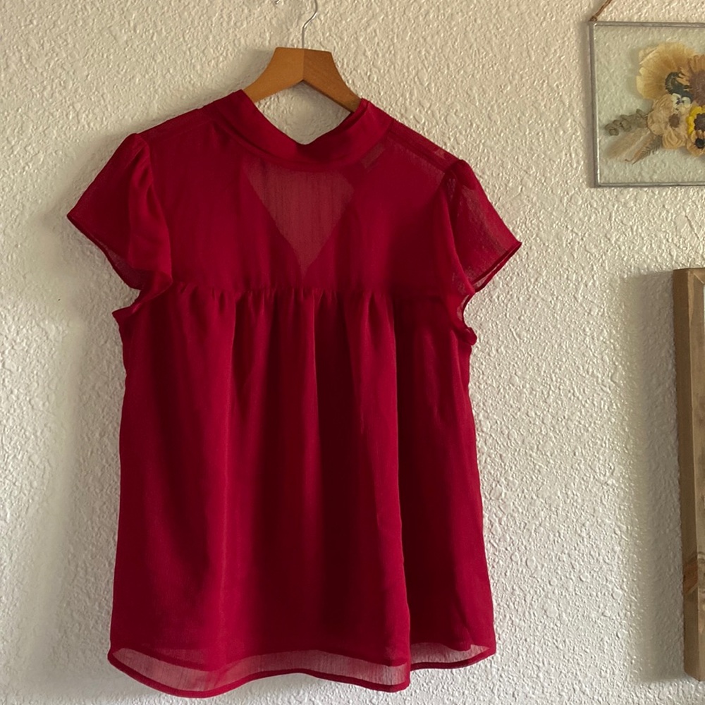 A New Day flowy/ sheer cranberry red dinner party Top